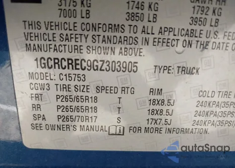 2016 Chevrolet Silverado 1500 1Lt from USA, damaged, VIN 1GCRCREC9GZ303905